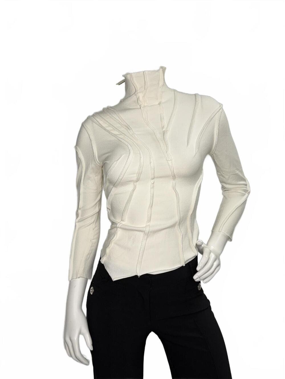 Essendi Ivory Avant Garde Mock Neck Top Size 1 Asymmetrical Seam Long Sleeve NWT